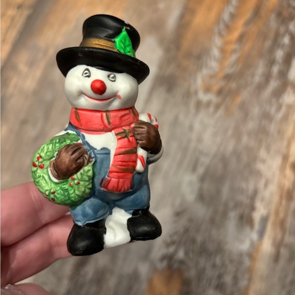 Set of 4 Hand Painted Porcelain Snowman Napkin Rings World Bazaars Box Christmas - Picture 5 of 7